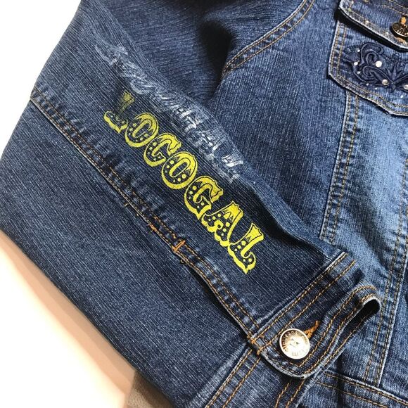 Hip Jeans Loco Gal Hooded Zip Denim Jean Jacket Sz 14 - Picture 10 of 15